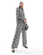 satin shirt co-ord in mono print