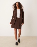 mix and match tailored wrap front mini skirt in brown pin stripe