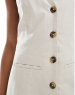 Tall mini button through waistcoat dress in oat