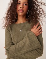 soft brushed rib fit and flare dress in khaki