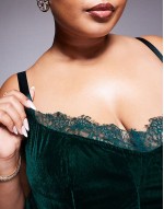 Curve velvet corset midi dress with lace insert in deep teal